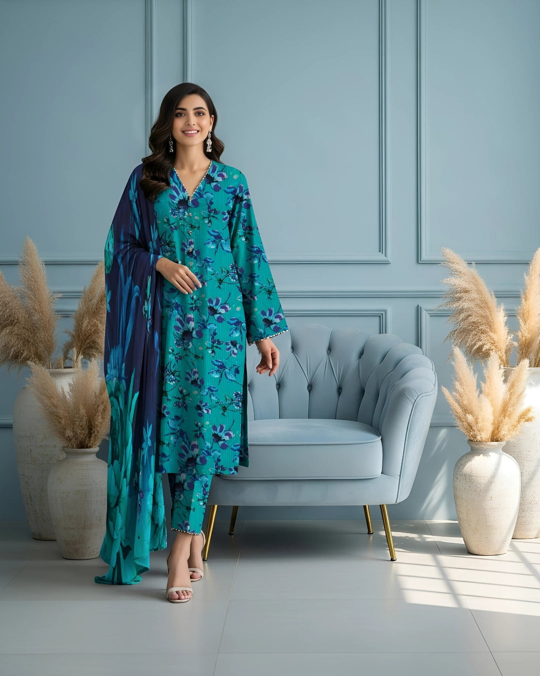 Teal Blue Bana Dora Suit