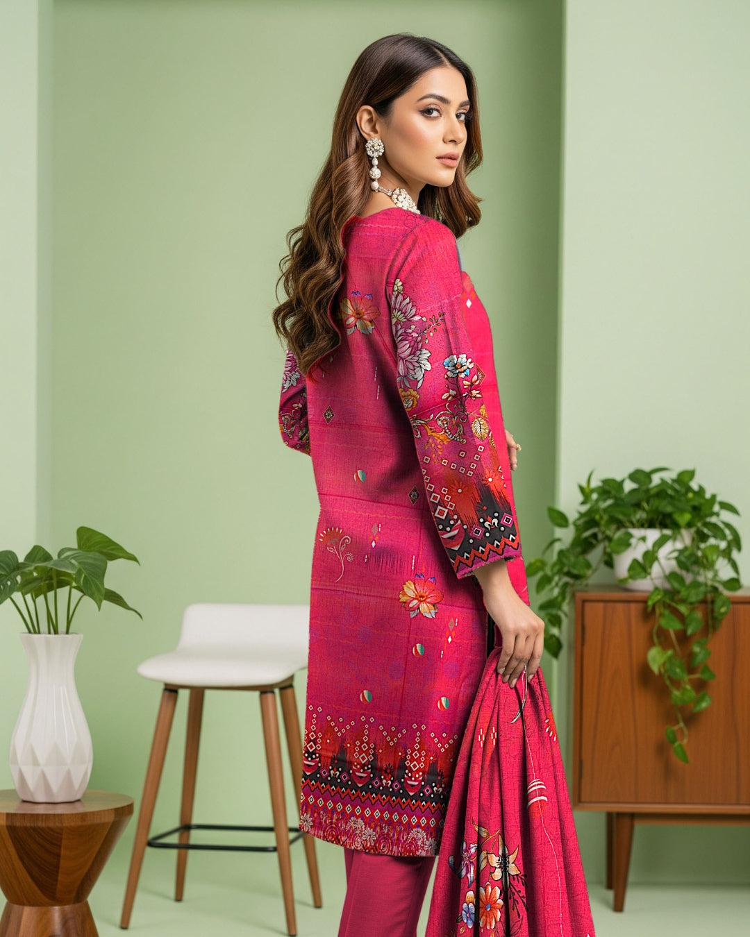 Rosé Glow Linen 3-Piece with Delicate Cutwork Dupatta
